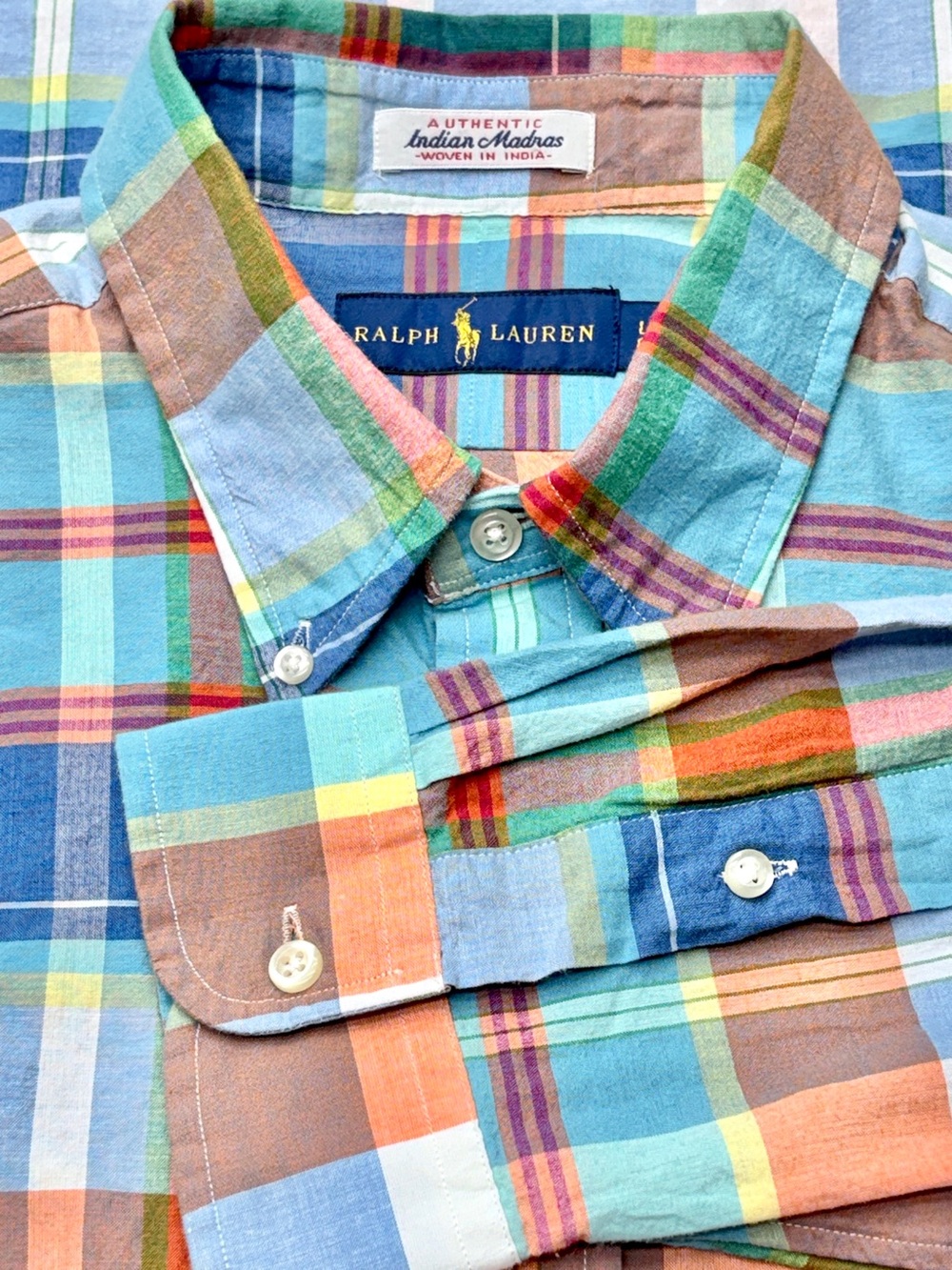 Ralph Lauren Button Down Shirt Men’s L Indian Madras Plaid Cotton